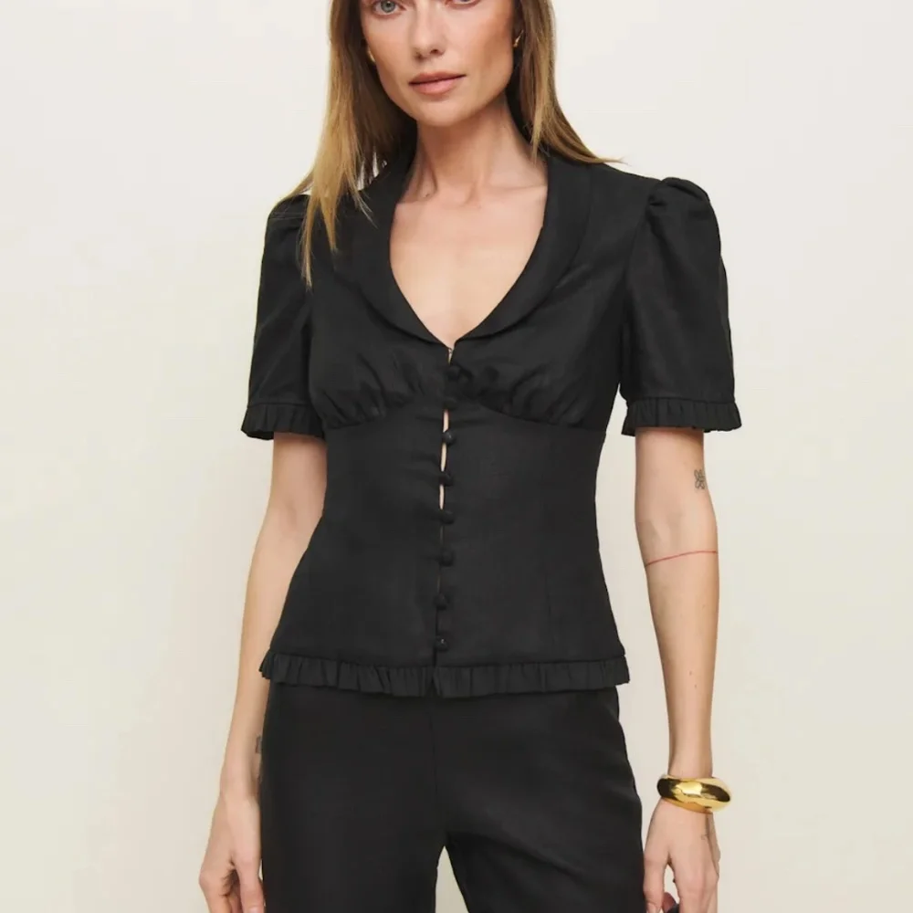 Reformation Lilibet Linen Two Piece Black - Size 6